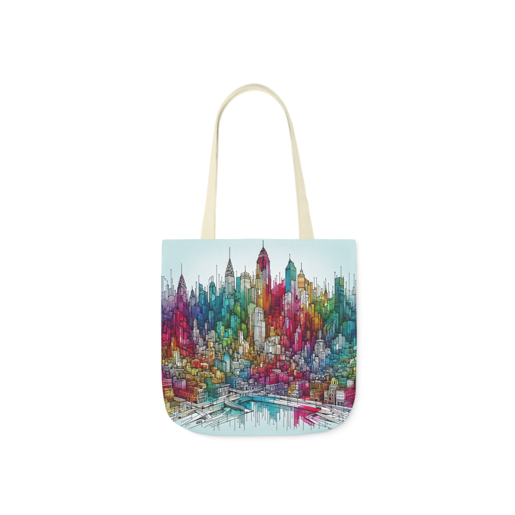 Colourful City Scape Canvas Tote Bag, 5-Color Straps