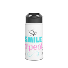 Load image into Gallery viewer, Sip, Smile, Repeat Stainless Steel Water Bottle, Standard Lid
